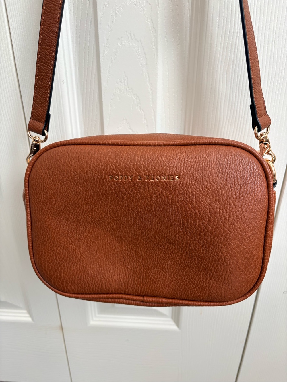 Poppy & Peonies Chestnut Brown Pebbled Leather Crossbody